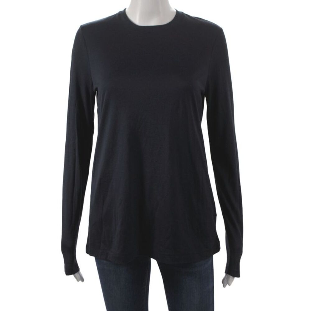 T Alexander Wang Women Basic Black Cotton Crew Neck Long Sleeve T-Shirt Size S